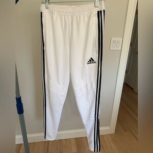 adidas White Jogger Sweatpants with Black Three Stripes